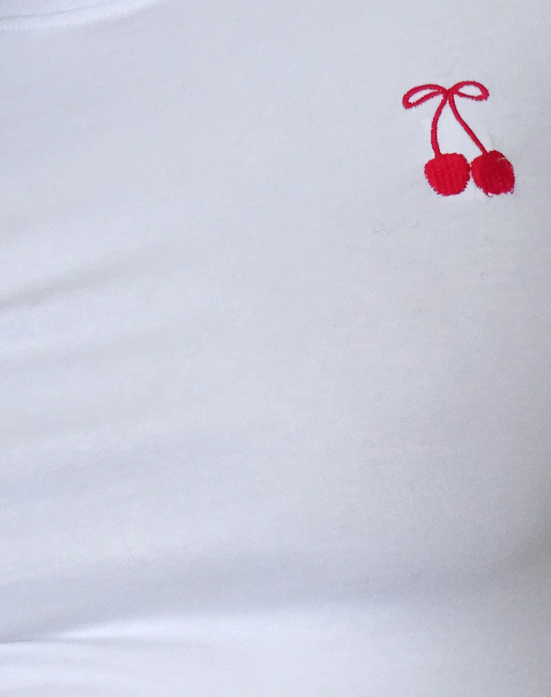 Sutin Tee in White with Red Cherry Embroidery - Image 5