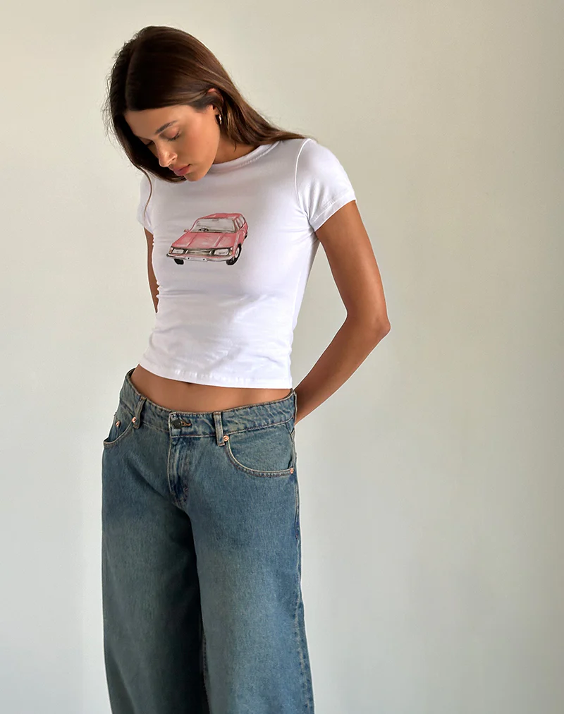 Sutin Baby Tee in White with Scribble Car Graphic - Image 2