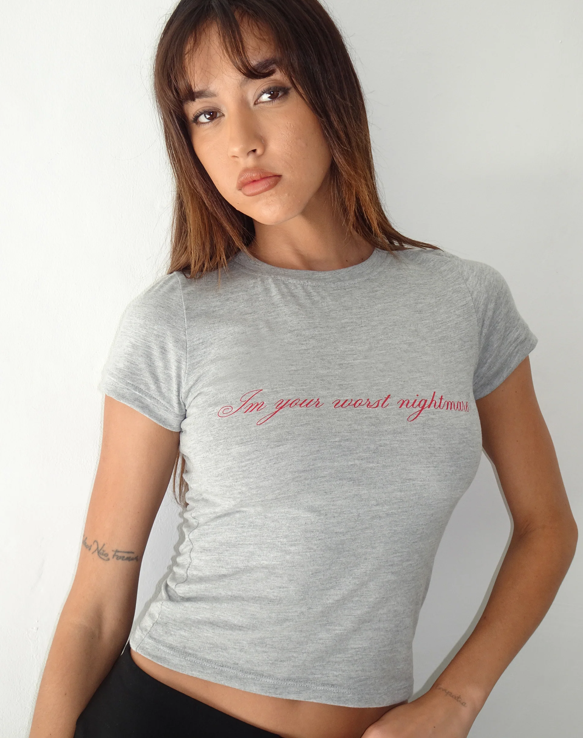 Sutin Tee in Grey Marl with Worst Nightmare Graphic - Image 3