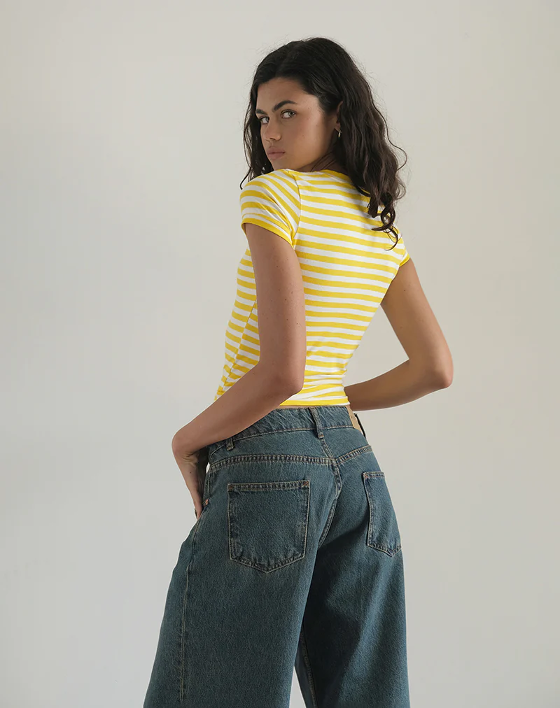 Sutin Tee in Yellow with White Stripe Apple Print - Image 5