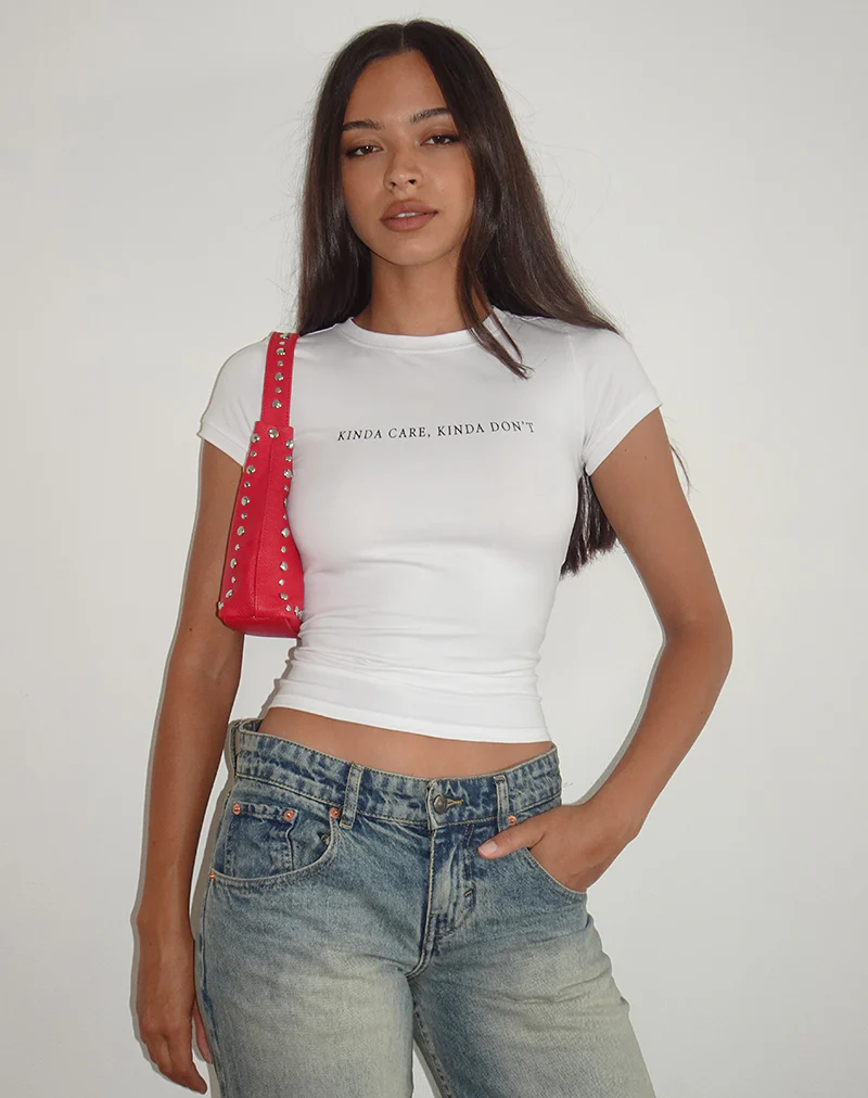 Sutin Top in White with Kinda Care Kinda Don't Graphic - Image 5