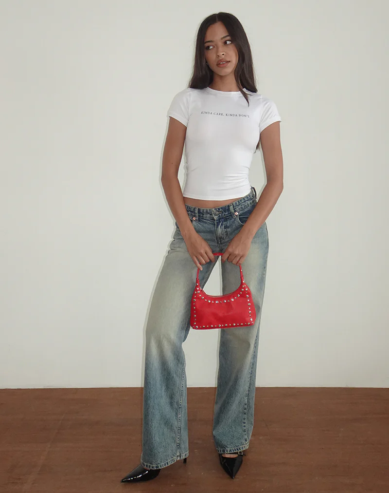 Sutin Top in White with Kinda Care Kinda Don't Graphic - Image 6