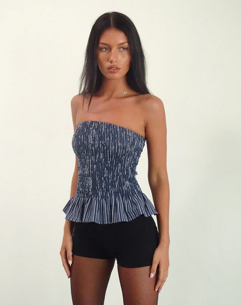 Sutisna Bandeau Top in Indigo Stripe Dark Blue - Image 2