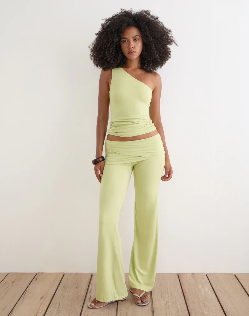 Suvi Asymmetric One Shoulder Top in Rayon Jersey Pistachio - Image 4