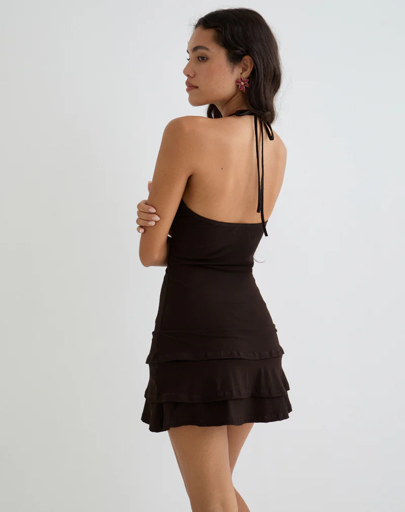 Suzetta Halter Mini Dress in Chocolate Brown - Image 4