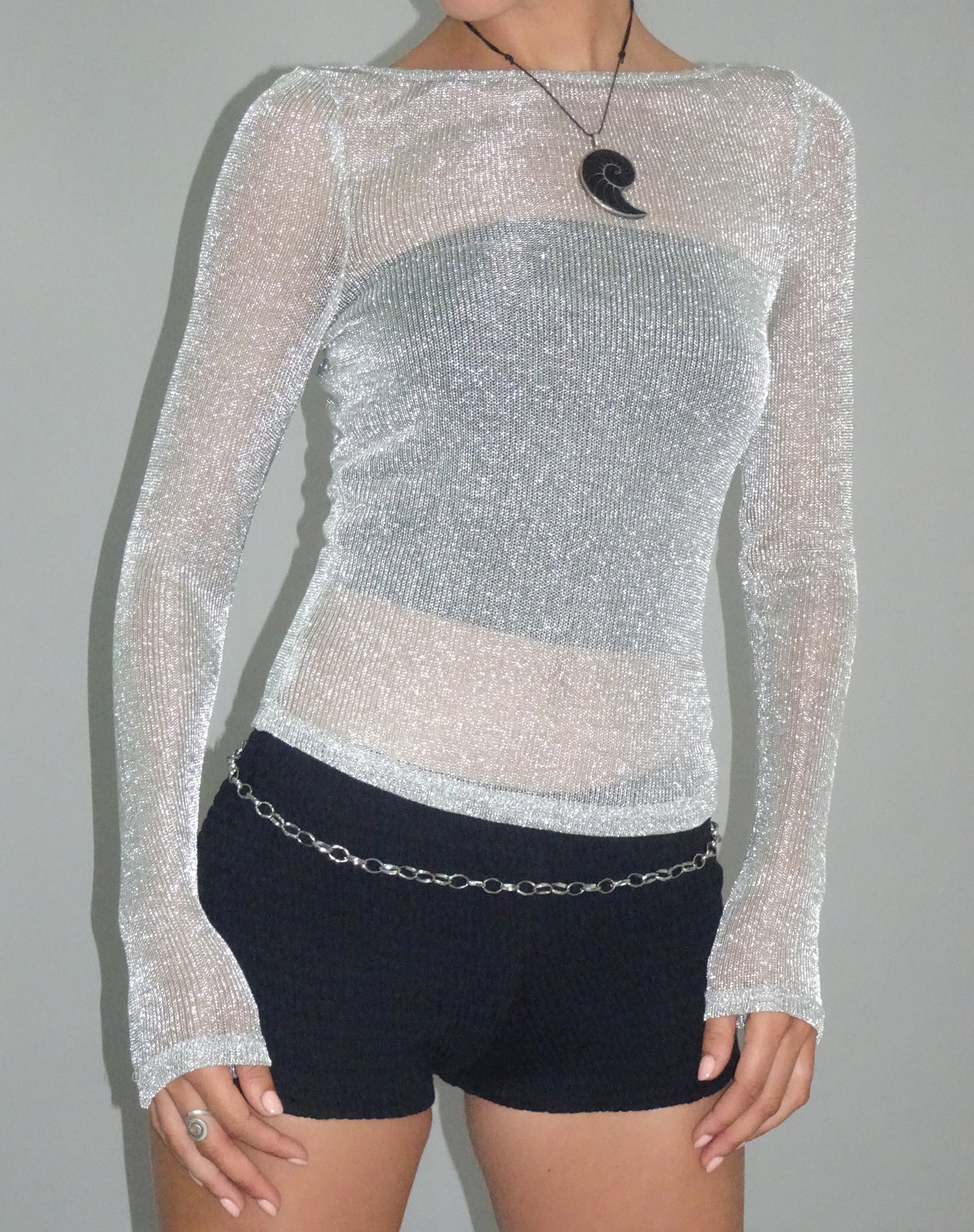 Suzette Long Sleeve Top in Silver Chain - Image 2