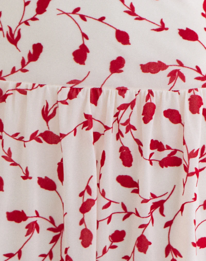 Switaria Mini Dress in Cream with Red Leafy Lily Flock - Image 6