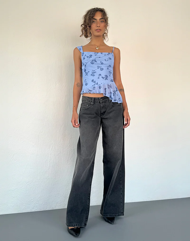 Syahdu Asymmetric Top in Inky Blue Floral Mesh - Image 2