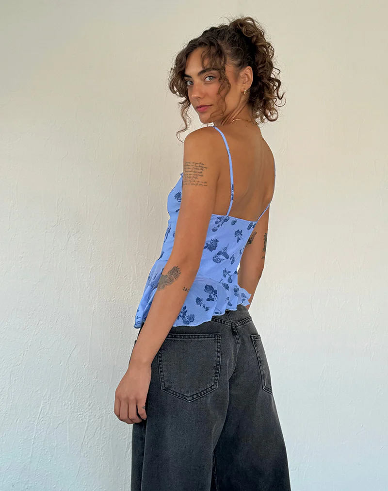 Syahdu Asymmetric Top in Inky Blue Floral Mesh - Image 3