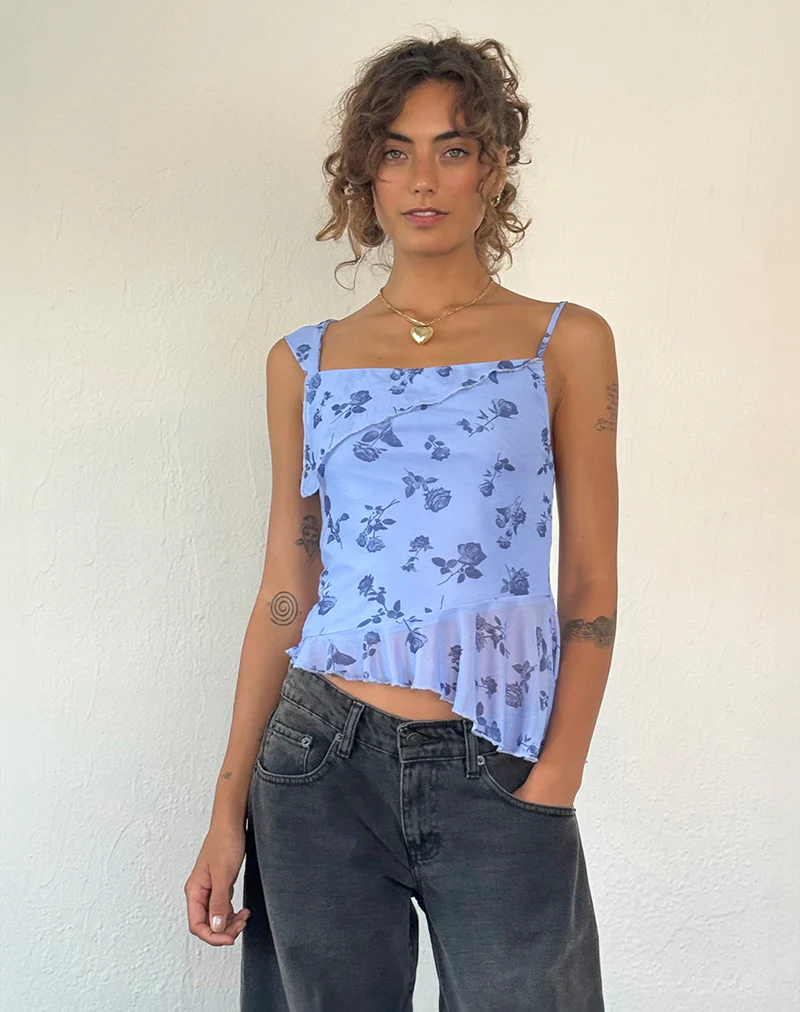 Syahdu Asymmetric Top in Inky Blue Floral Mesh - Image 4