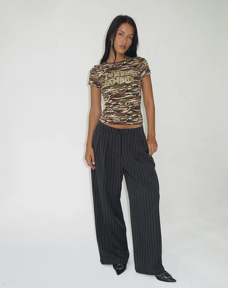 Syra Pleated Trousers in Pinstripe Black - Image 3