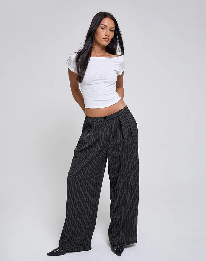 Syra Pleated Trousers in Pinstripe Black - Image 6