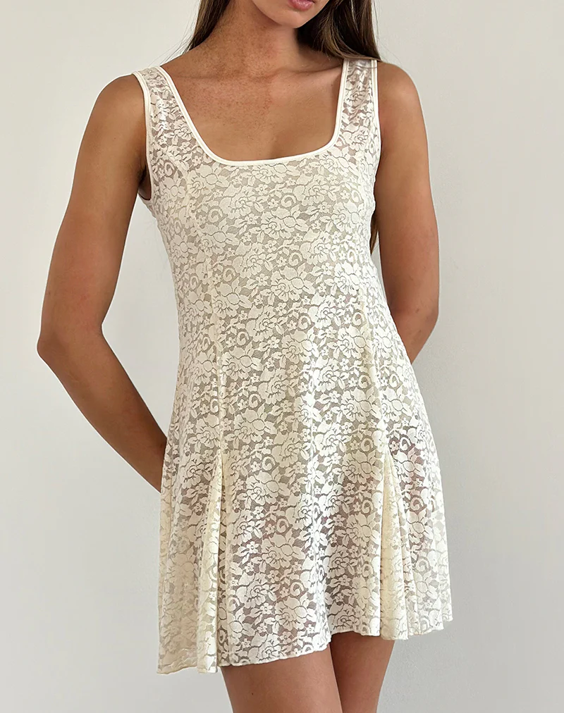 Tabah Mini Dress in Rose Lace Ivory - Image 3