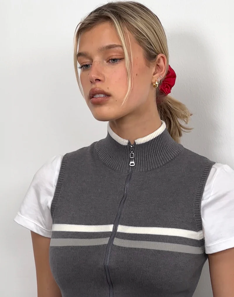 Tabeya Sleeveless Knit Jacket in Grey - Image 3