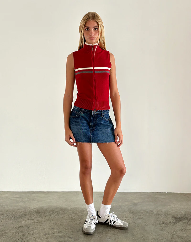 Tabeya Sleeveless Knit Jacket in Red - Image 4