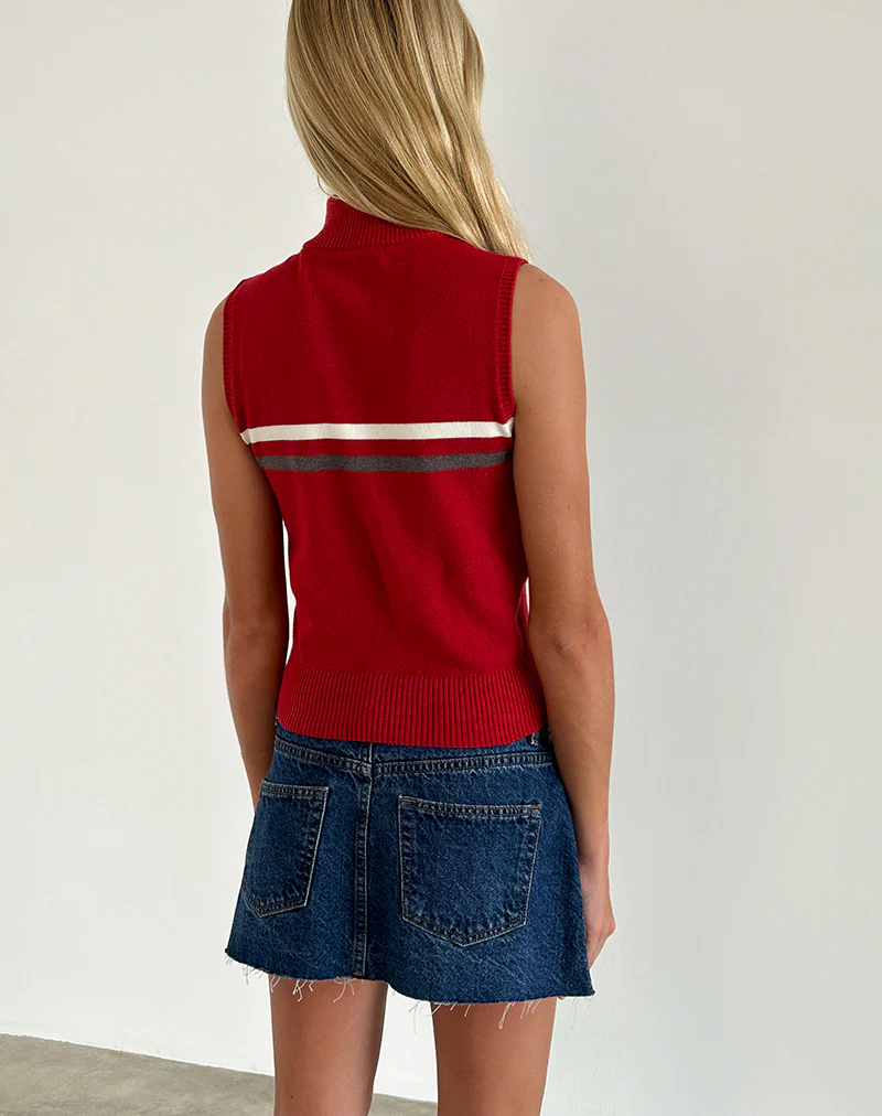 Tabeya Sleeveless Knit Jacket in Red - Image 5