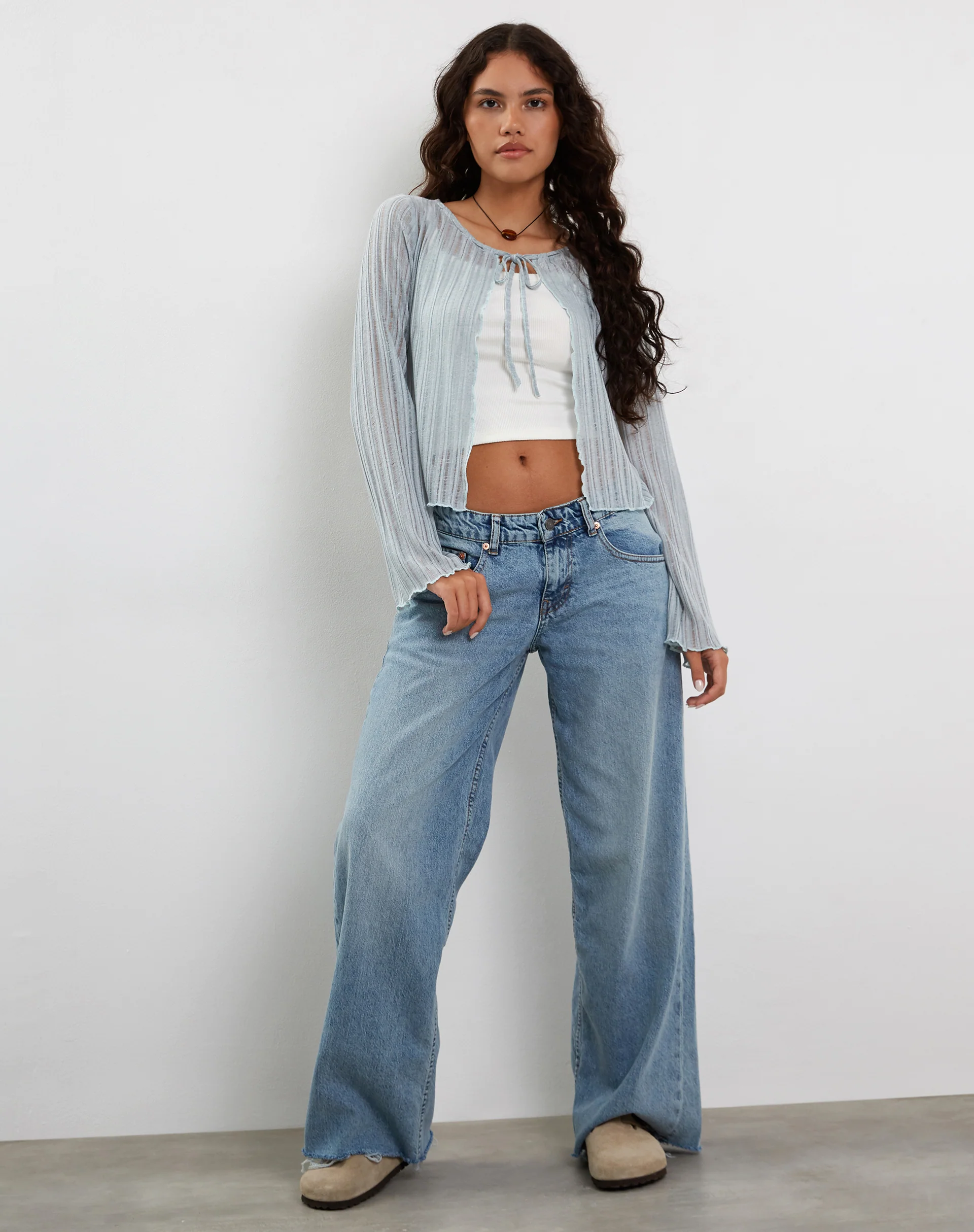 Tabitha Tie Front Cardigan in Powder Blue - Image 2