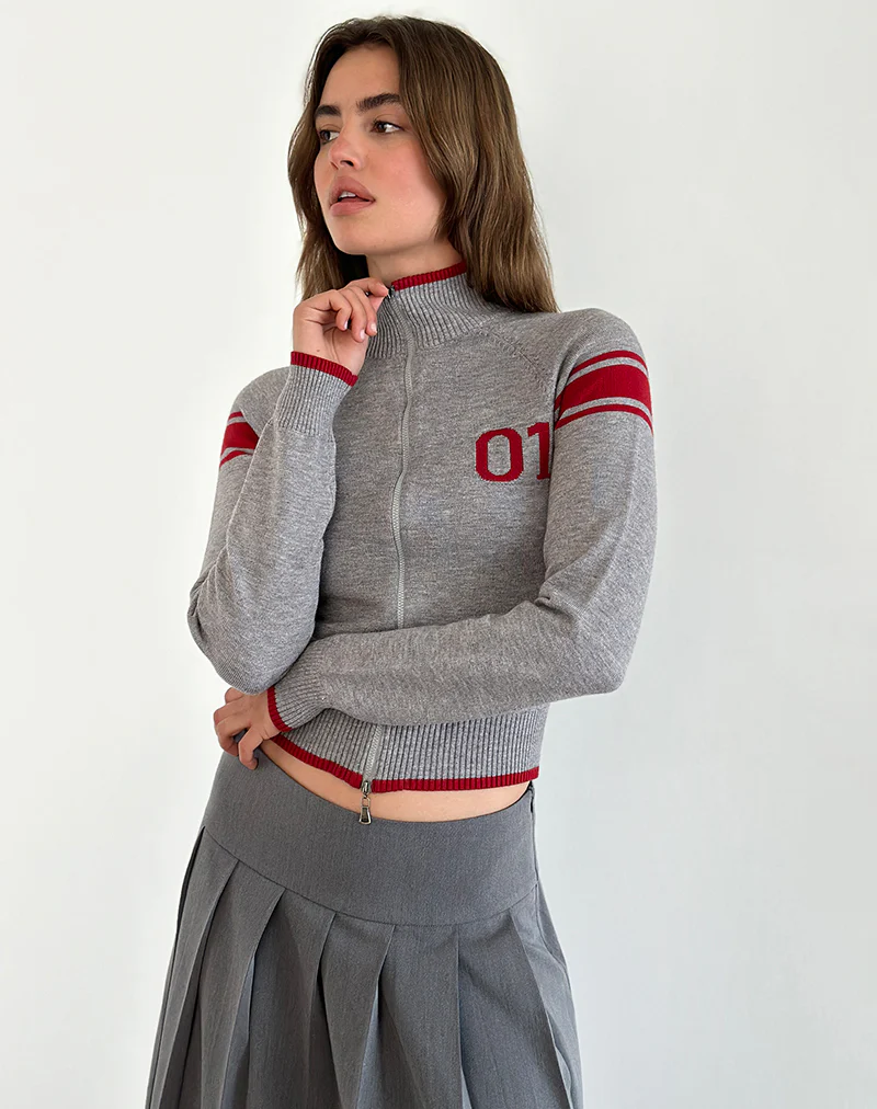 Tacita Zip Through Jacket in Grey with Red Motif - Image 4