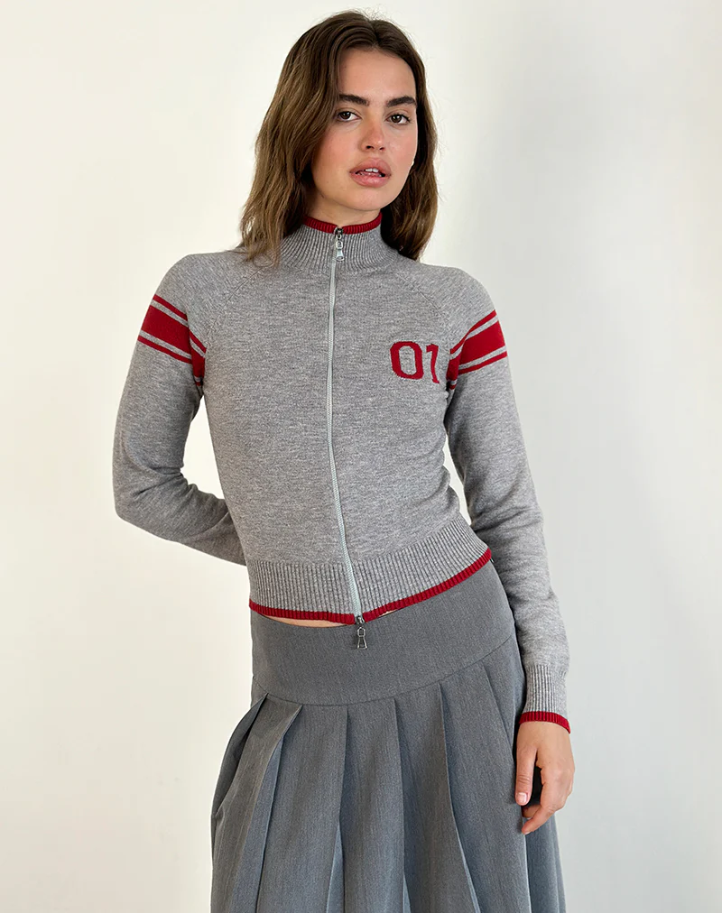 Tacita Zip Through Jacket in Grey with Red Motif - Image 5
