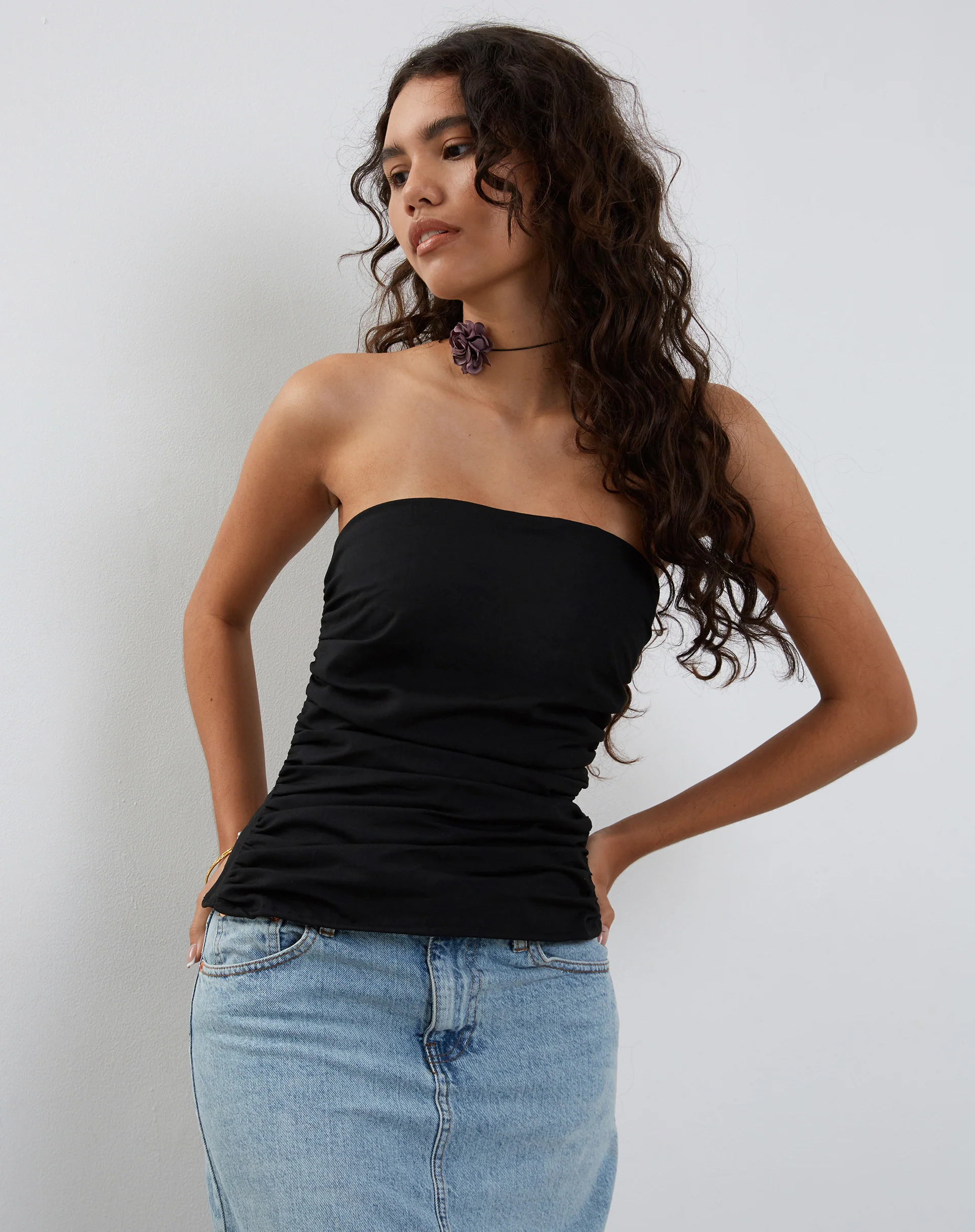 Tahari Tie Back Longline Tube Top in Black - Image 4