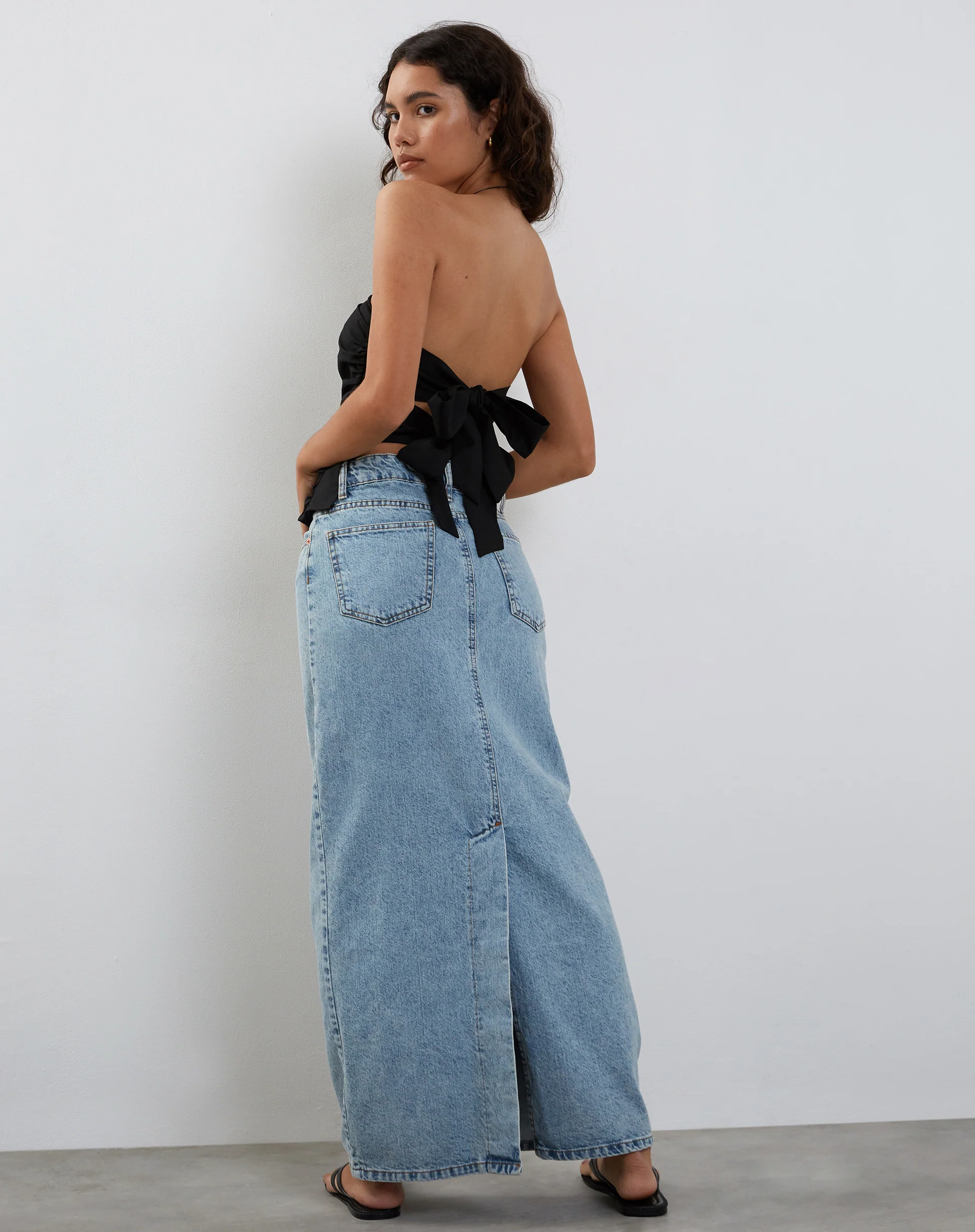 Tahari Tie Back Longline Tube Top in Black - Image 5