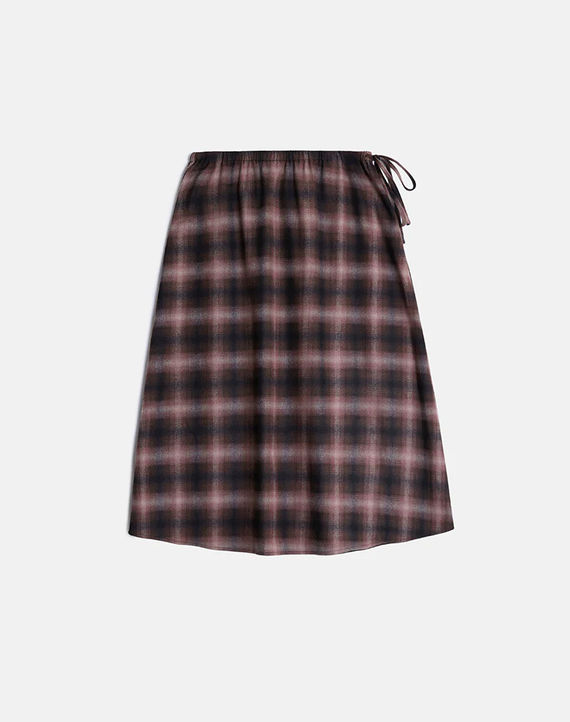 Taka Midi Skirt in Pink and Brown Check - Image 4