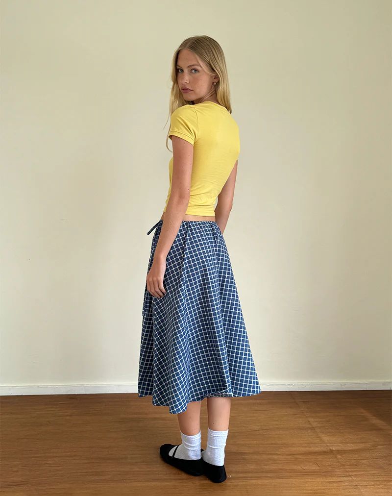 Takara Midi Skirt in Navy Tartan Poplin - Image 4