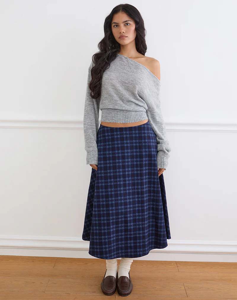 Takika Midi Skirt in Midnight Blue Check - Image 3