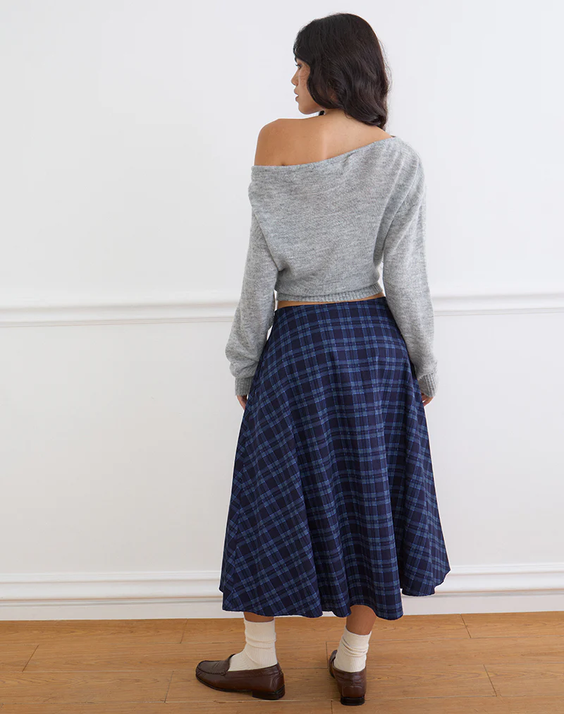 Takika Midi Skirt in Midnight Blue Check - Image 4