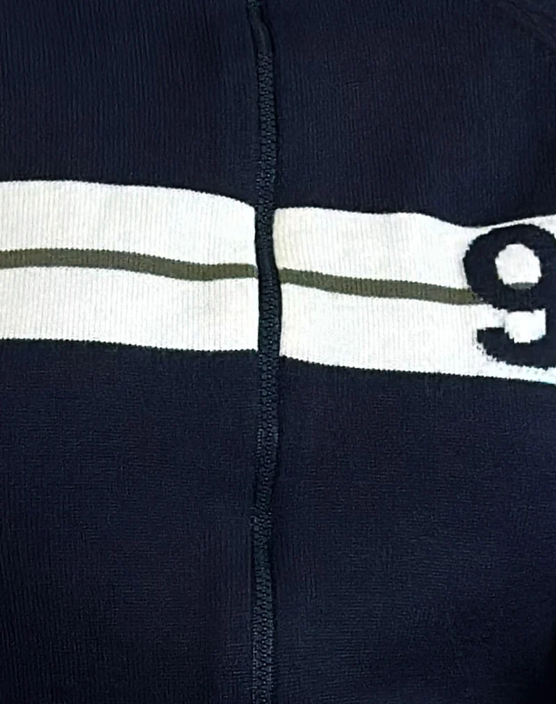 Takiya Zip Through Jacket in Deep Navy with 92 Design - Image 6
