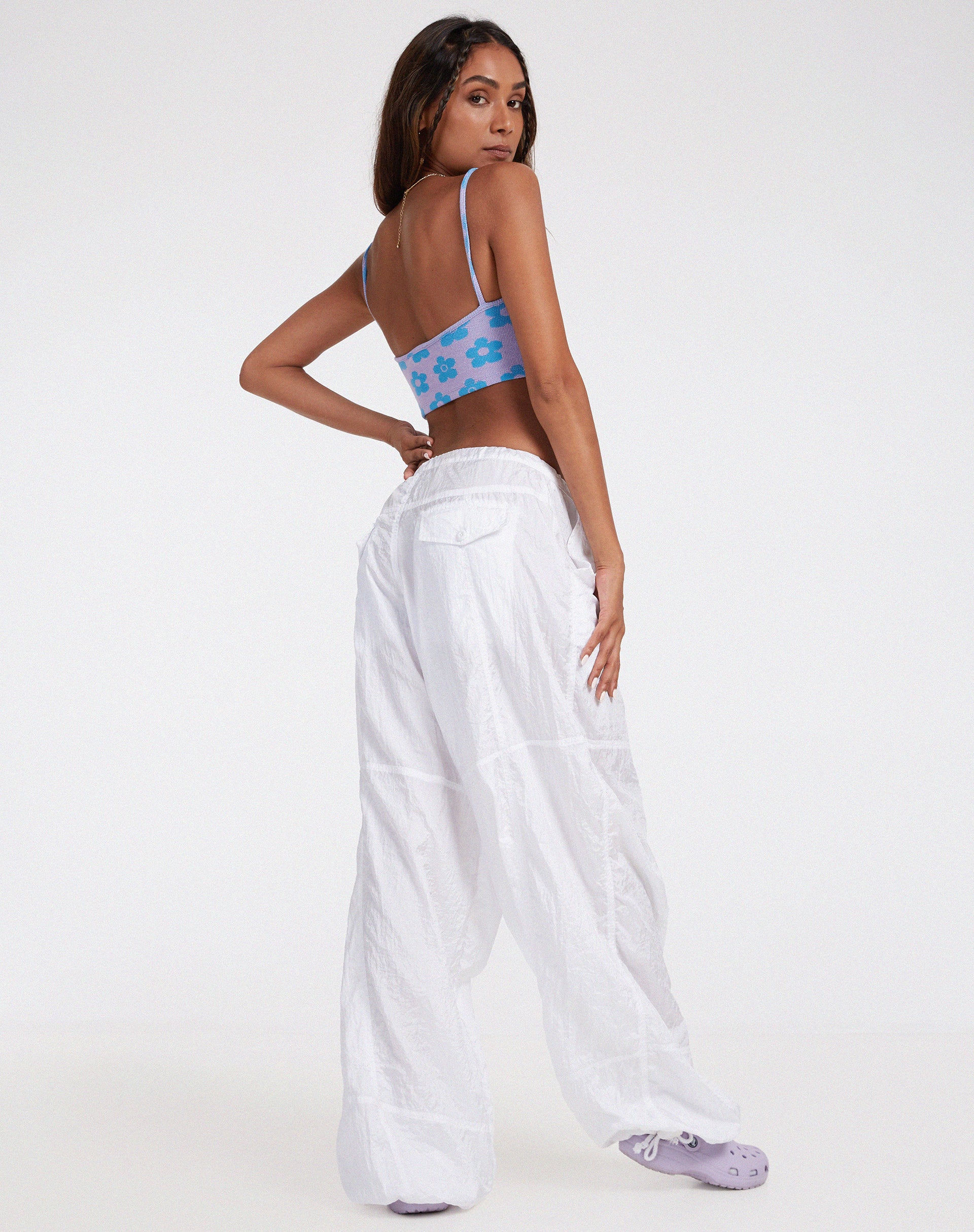 Tala Crop Top in Cute Floral Daisy Lilac and Blue - Image 4