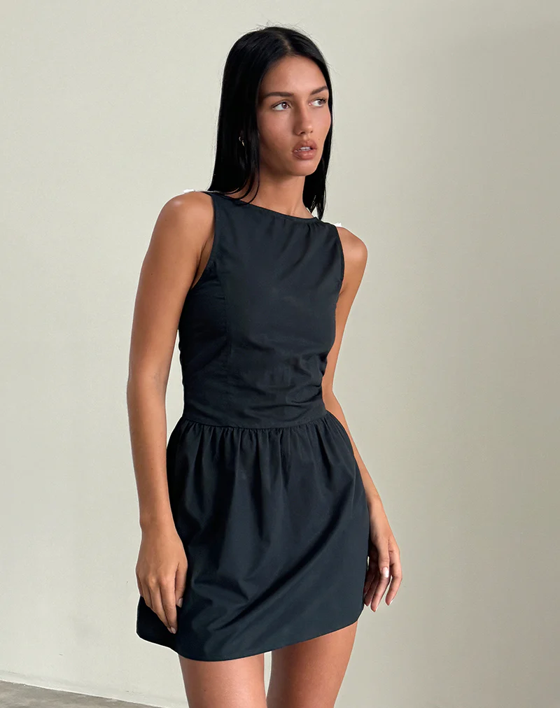 Taleshi Mini Dress in Black with Tap Shoe Off White Bows - Image 5