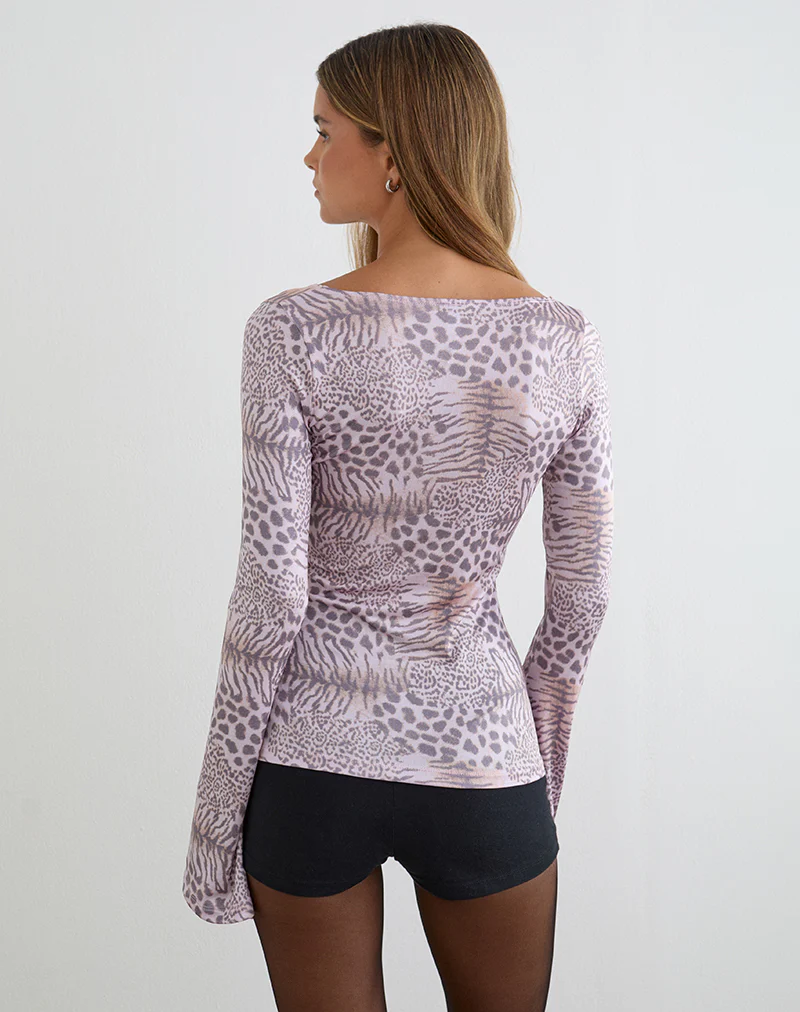 Talindra Long Sleeve Top in Leopard Jersey Lilac - Image 3