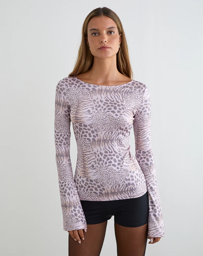 Talindra Long Sleeve Top in Leopard Jersey Lilac - Image 4