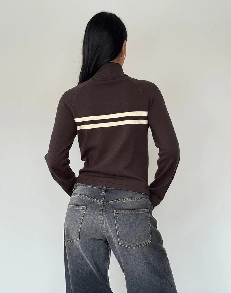 Talisa Sporty Zip Through Jacket in Brown - Image 3
