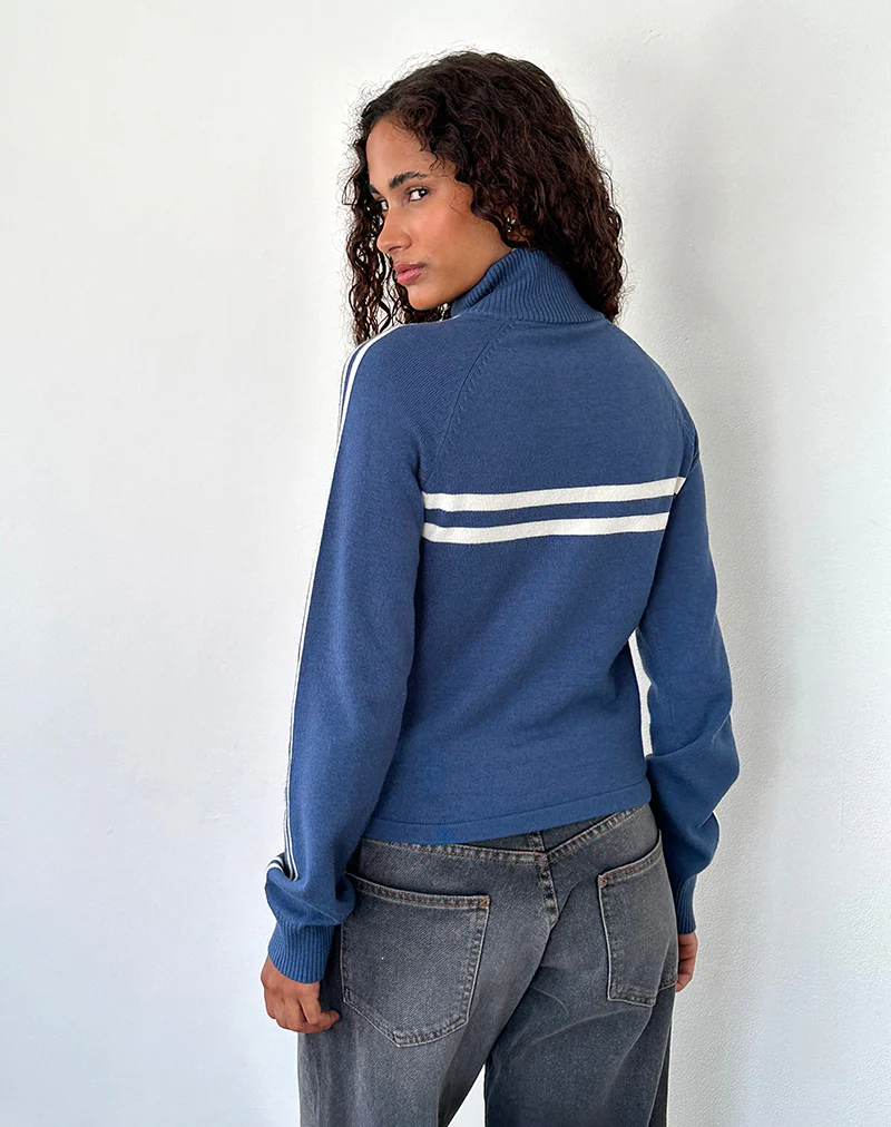 Talisa Sporty Zip Through Jacket In Navy with Ivory Stripes - Image 4