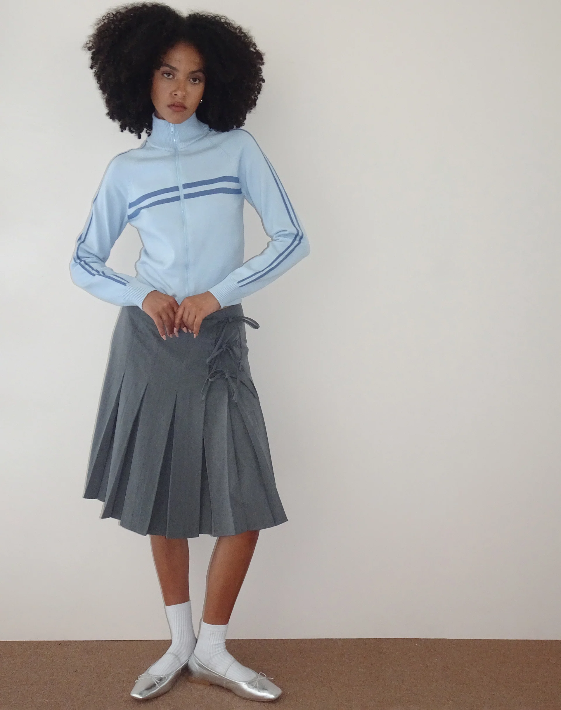 Talisa Sporty Zip Through Jacket in Knit Light Blue - Image 2