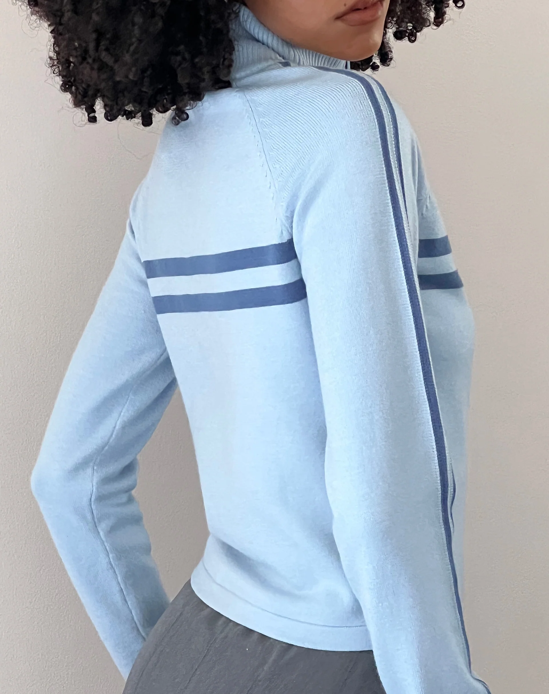 Talisa Sporty Zip Through Jacket in Knit Light Blue - Image 3