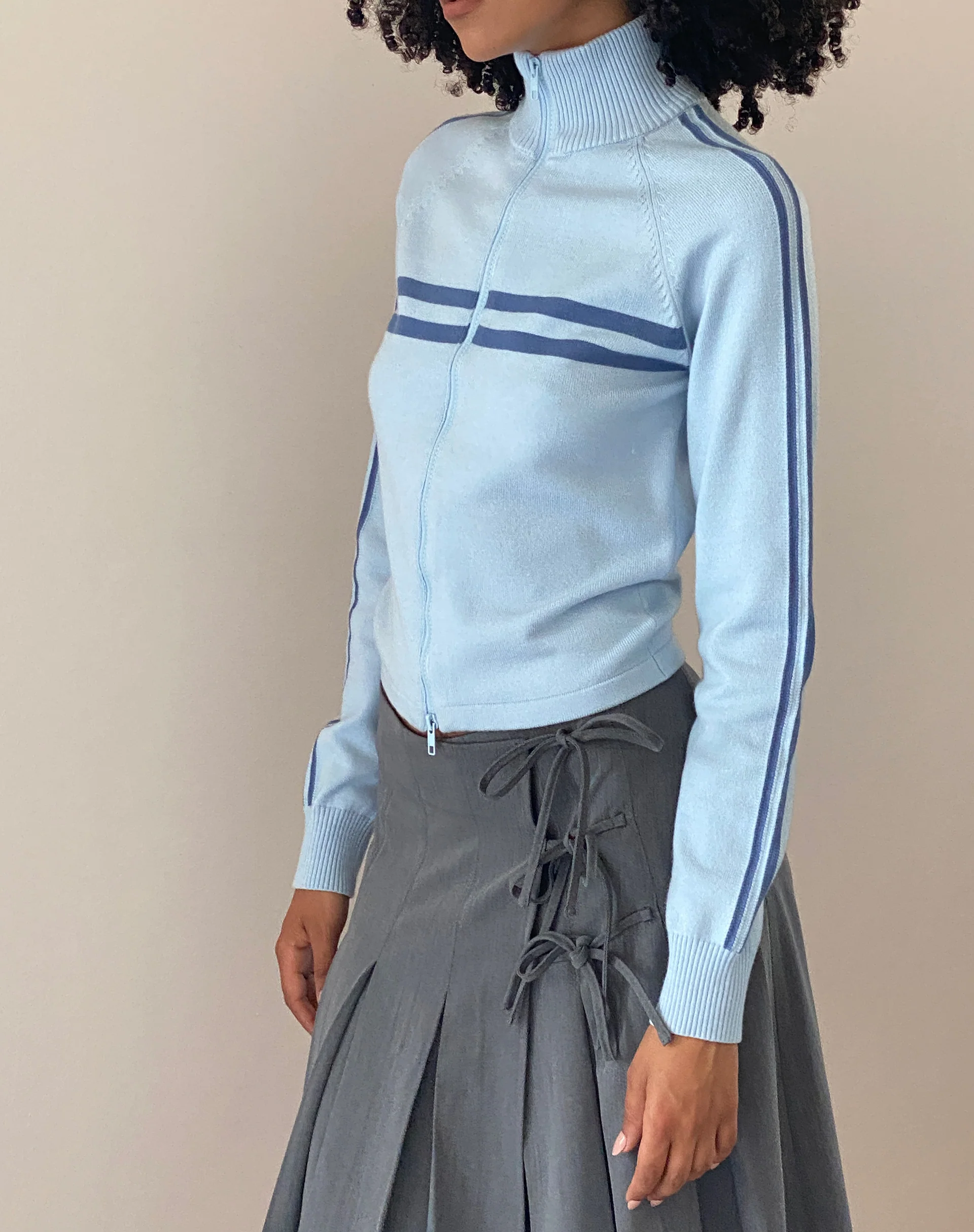 Talisa Sporty Zip Through Jacket in Knit Light Blue - Image 4