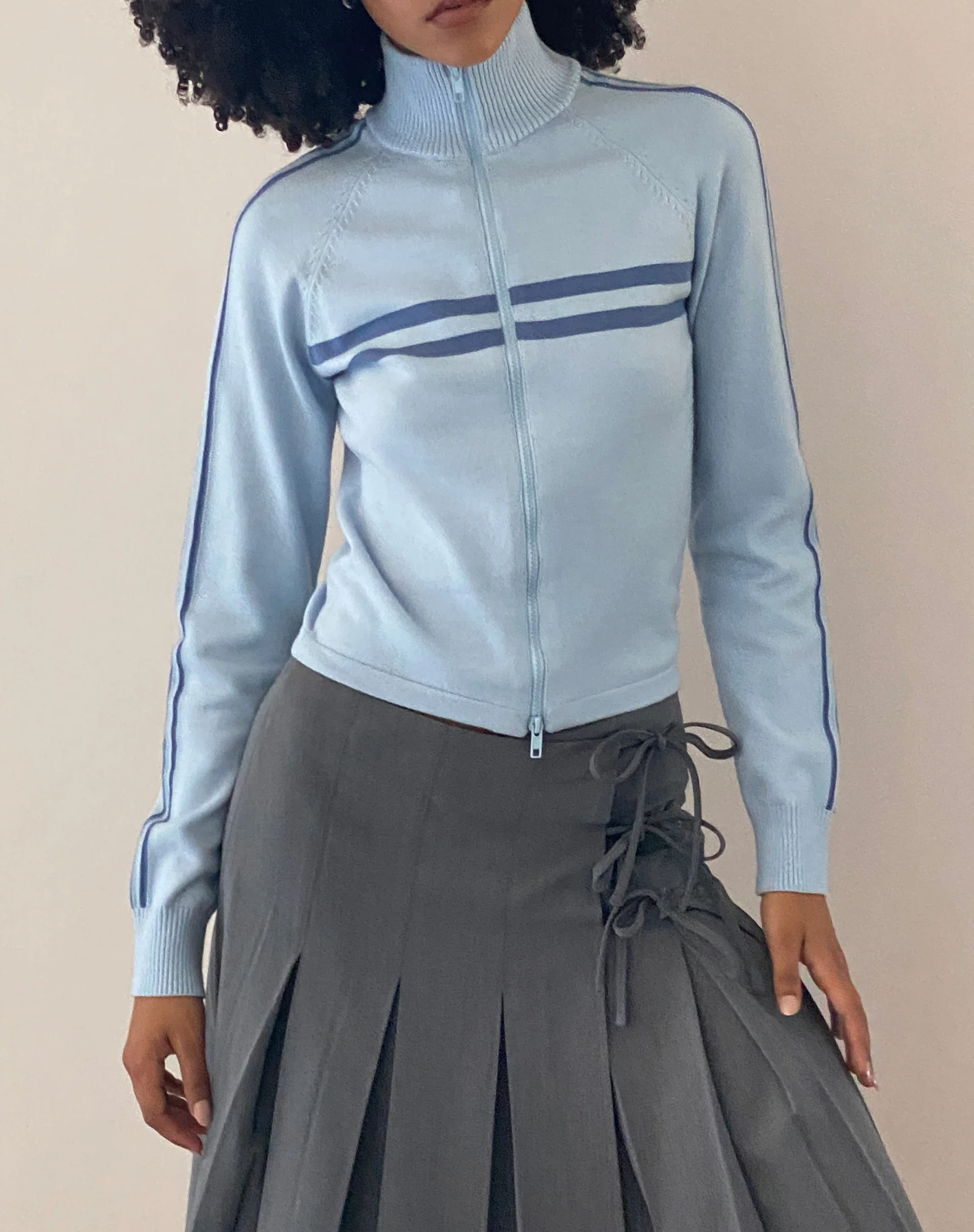 Talisa Sporty Zip Through Jacket in Knit Light Blue - Image 5