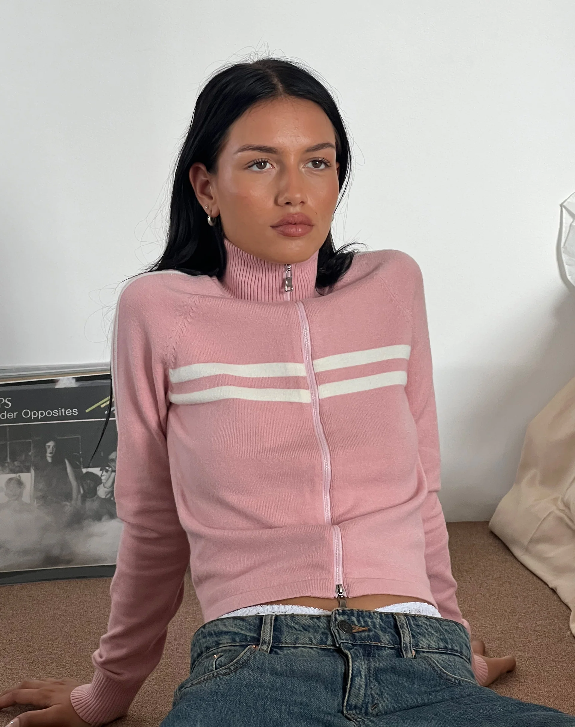 Talisa Sporty Zip Through Jacket in Knit Pink - Image 5