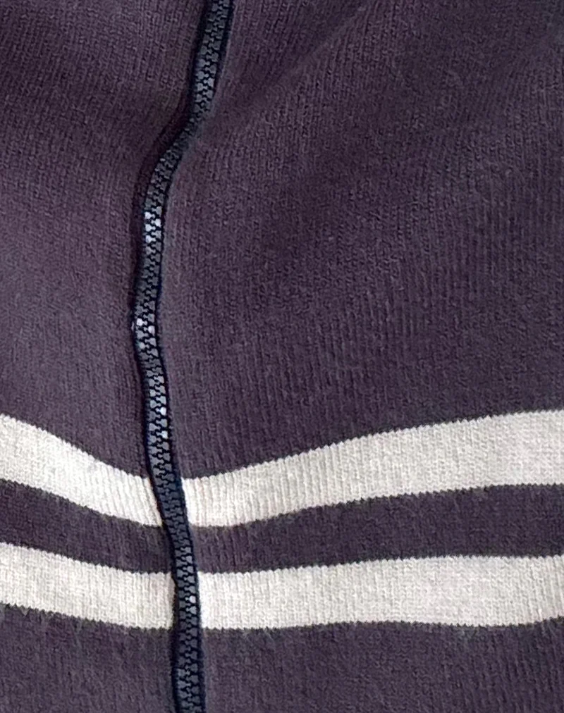 Talisa Sporty Zip Through Jacket In Charcoal with Light Grey Stripes - Image 6