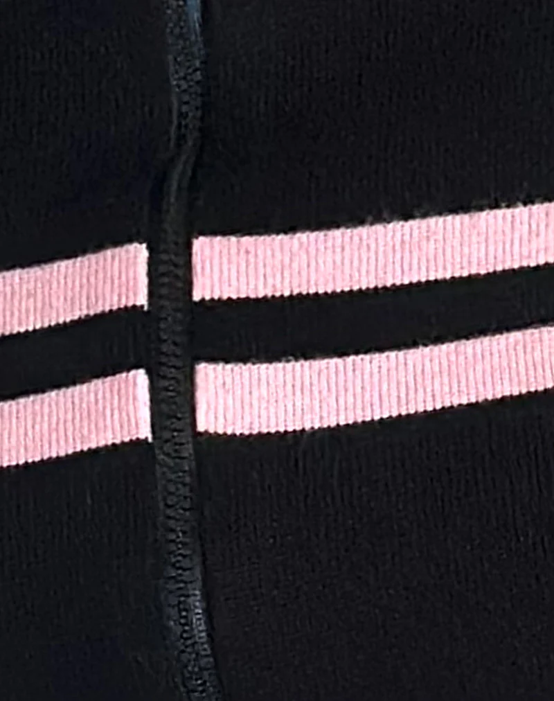 Talisa Zip Through Jacket in Black with Pink Stripe - Image 5