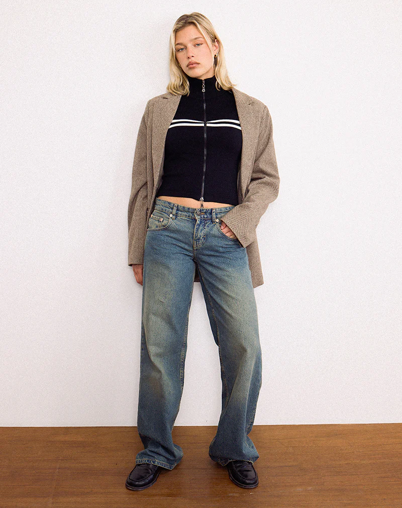 Talisa Zip Through Jacket in Black with White Stripe - Image 2