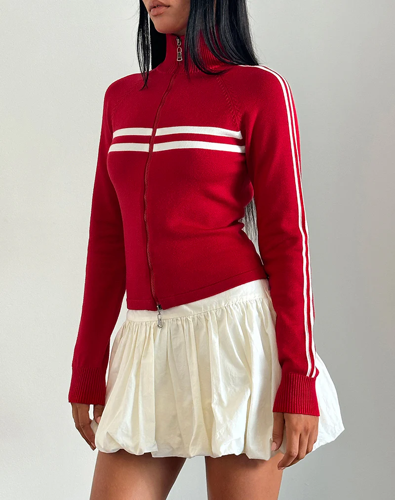 Talisa Zip Through Jacket in Red with White Stripe - Image 3