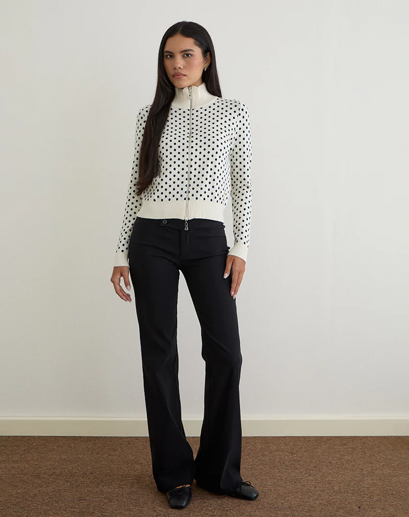 Talisa Zip Through Knit Jacket in Tiny Polka Ivory - Image 2