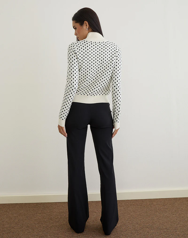 Talisa Zip Through Knit Jacket in Tiny Polka Ivory - Image 5