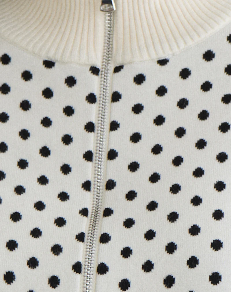 Talisa Zip Through Knit Jacket in Tiny Polka Ivory - Image 6
