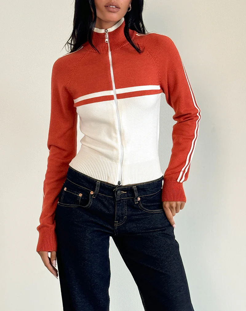 Talya Jacket in Panel Red with White - Image 3