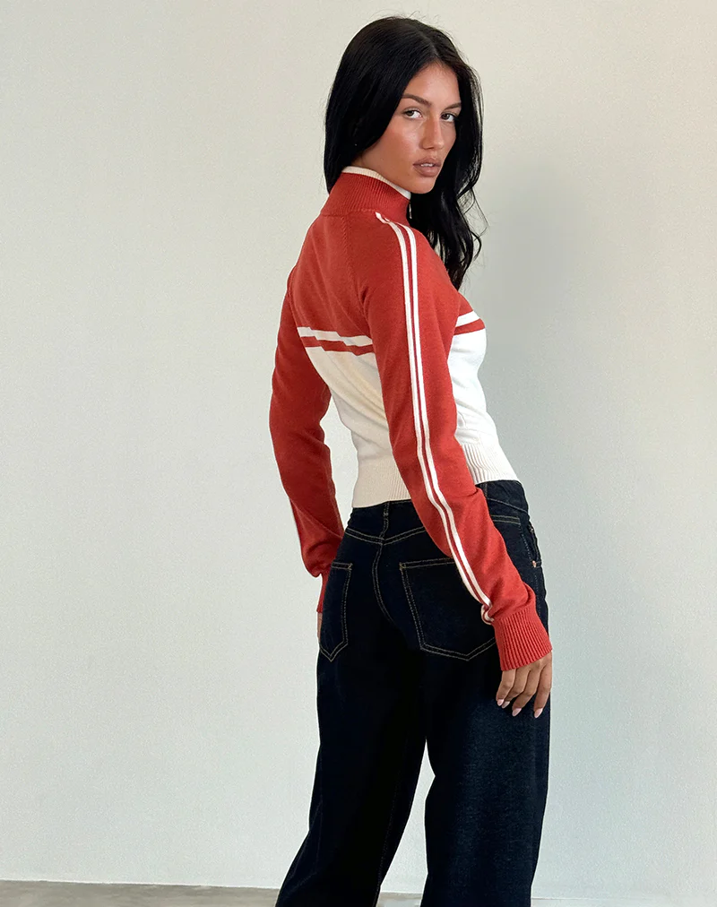 Talya Jacket in Panel Red with White - Image 5